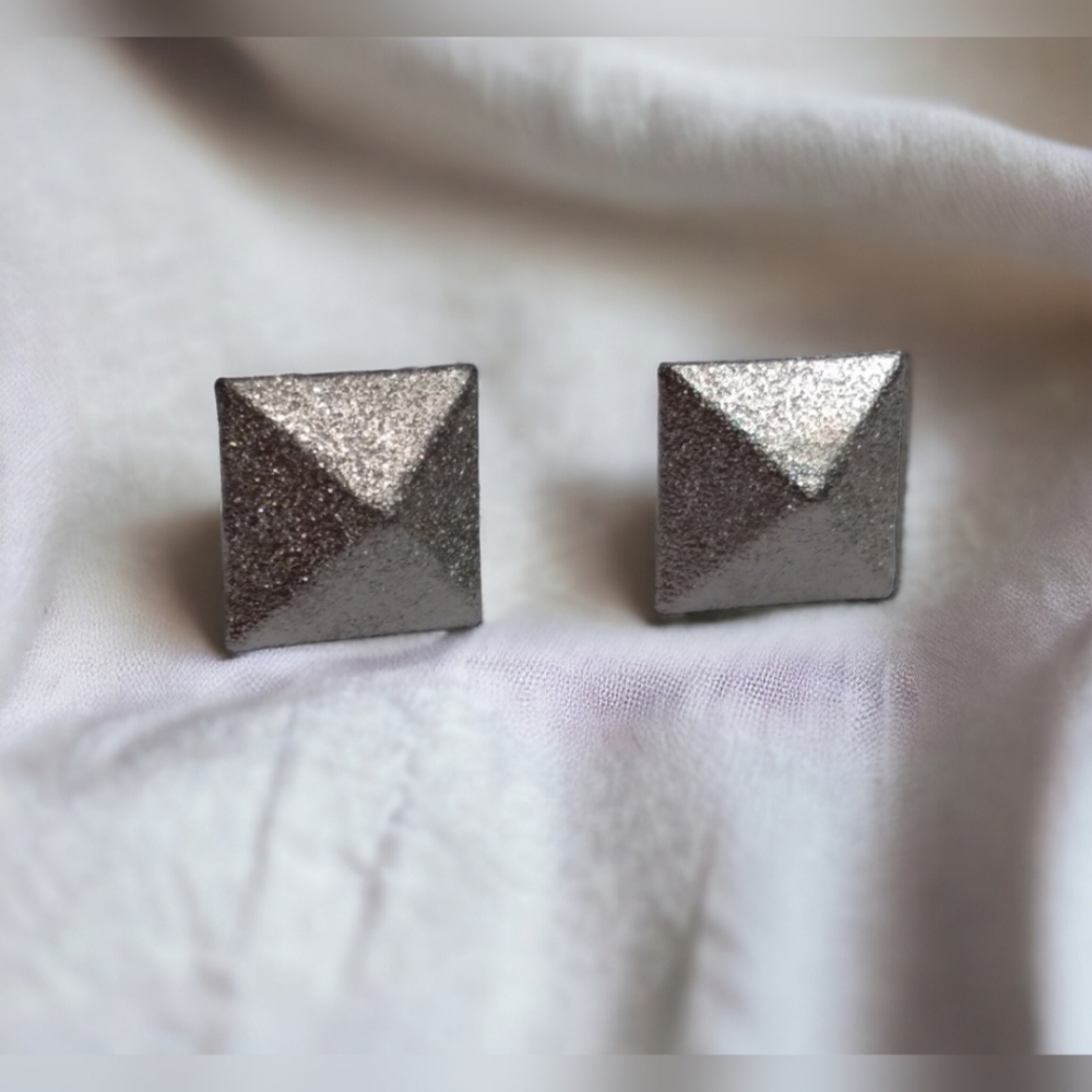 Silver Sparkly Square Geometric Earrings